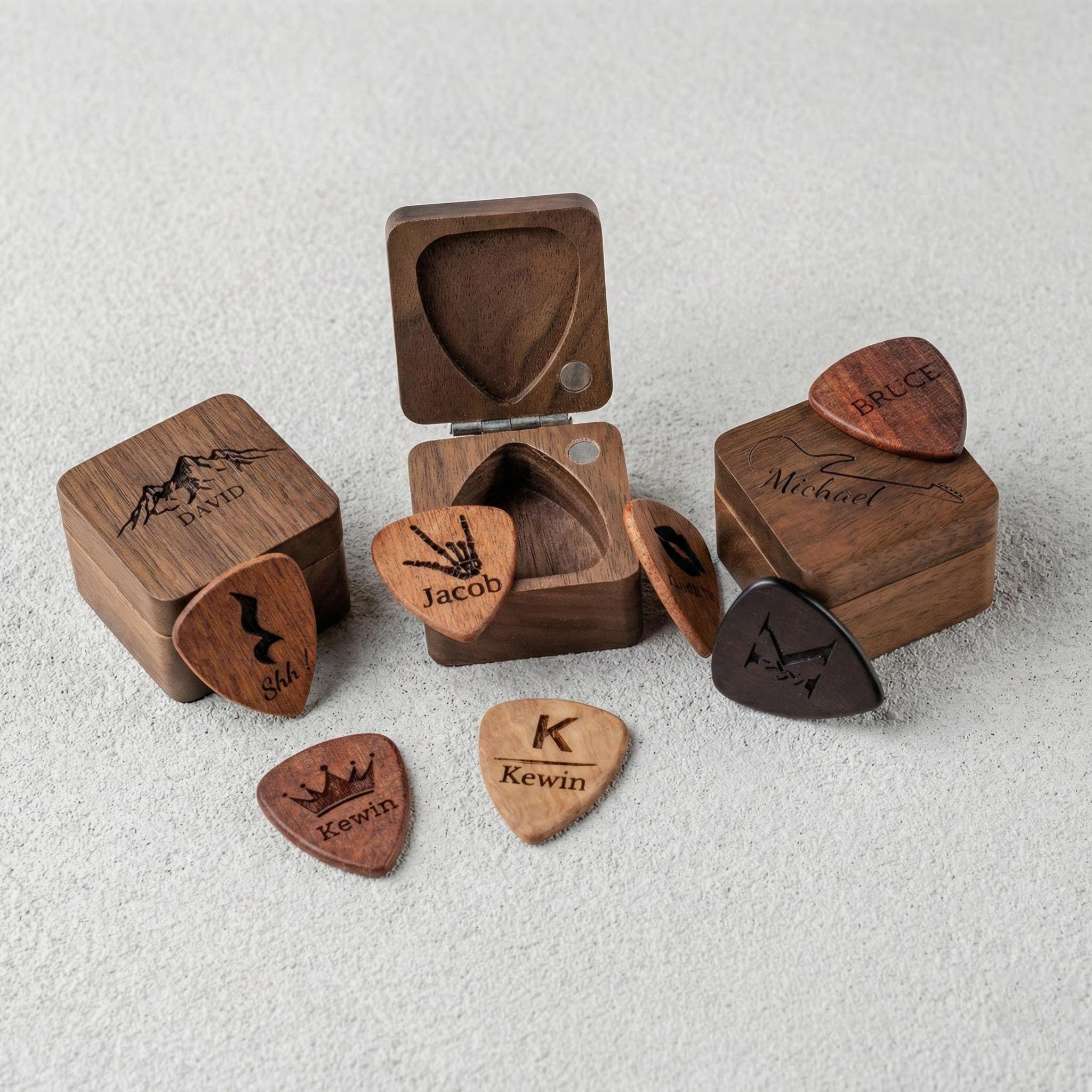 Personalized Wooden Guitar Pick Case