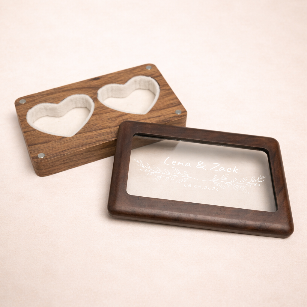 Double Slot Heart Shaped Ring Box